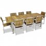 Frlngningsbart bord 200-250cm + 8 stolar - Rostfritt stl och oljad Acacia