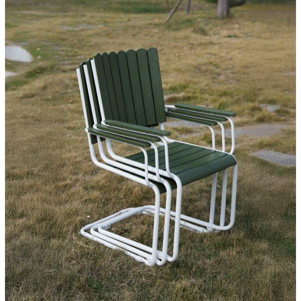 Gl�nta rund matgrupp utomhus | 6 stolar & �135 cm bord | Gr�n/vit