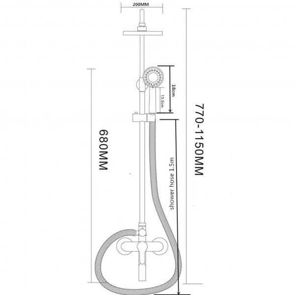 Komplett takduschset med blandare | Rostfritt st�l - FD-8788A
