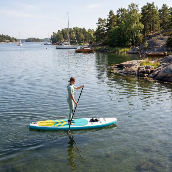 Uppbl�sbar SUP 320 cm | Uppbl�sbar paddle board | Stabil & h�llbar | Bl�/Gul