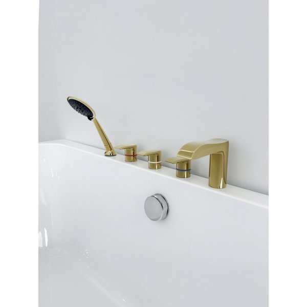 Badkarsblandare i guld | Solaris 5-hlig design | Lyxig blandare fr badrum