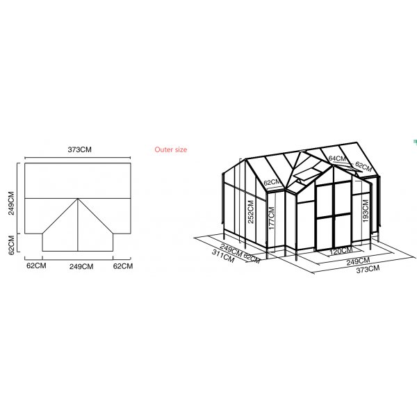 T-format växthus 11,6 m² | 4 mm säkerhetsglas | 5 års ramgaranti T-format växthus 11,6 m² | 4 mm säkerhetsglas | 5 års ramgaranti