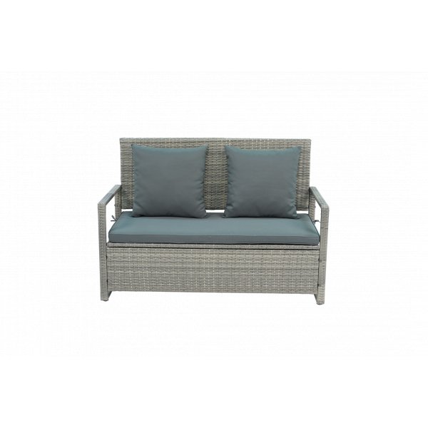 B�nk med dynf�rvaring 129 cm | Gr� konstrotting | Dynor ing�r | Boxvik