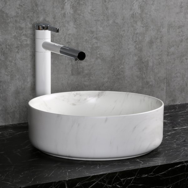 Runt tvättställ 36cm | Marmorerad yta | Lyxig design i porslin Runt tvättställ 36cm | Marmorerad yta | Lyxig design i porslin