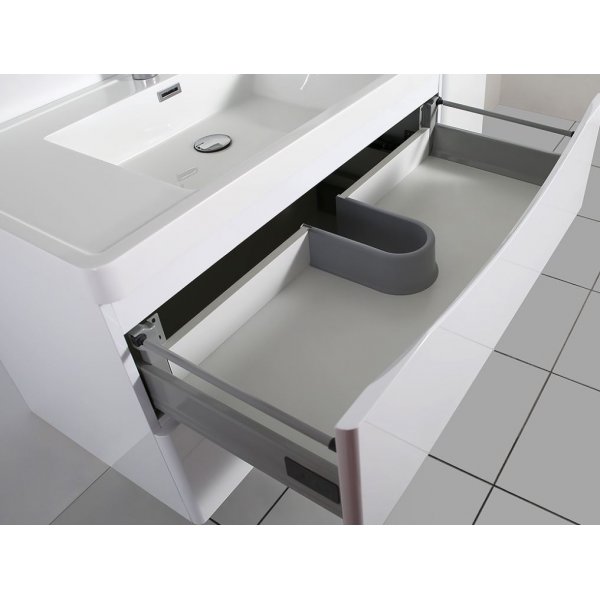 Marina badrumspaket 90 cm  Kommod, Artificiellt stentvttstll, spegelskp & sidoskp | Vit Hgglans | Mjukstngning