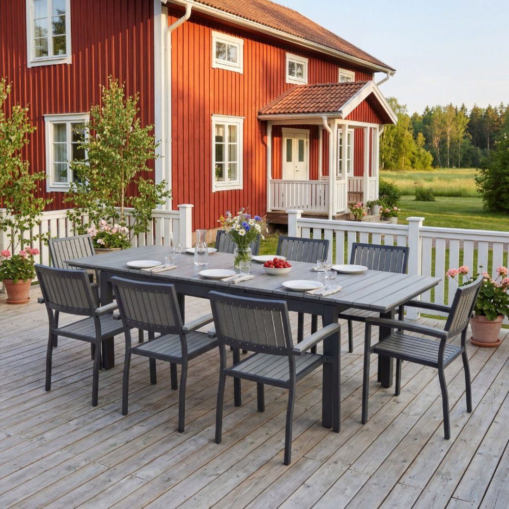 Underhållsfria utemöbler 180-240 cm | 8 stolar | Lyfco Waxholm | Waxholm förlängningsbart trädgårdsbord 180-240 cm med bordsskiva i komposit
