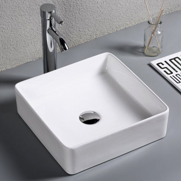 Tvättställ 37cm | Kvadratiskt handfat i porslin | Fristående Tvättställ 37cm | Kvadratiskt handfat i porslin | Fristående