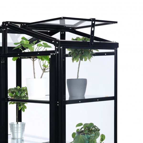 Högt miniväxthus V-tak | 4mm säkerhetsglas | Svart Högt miniväxthus V-tak | 4mm säkerhetsglas | Svart
