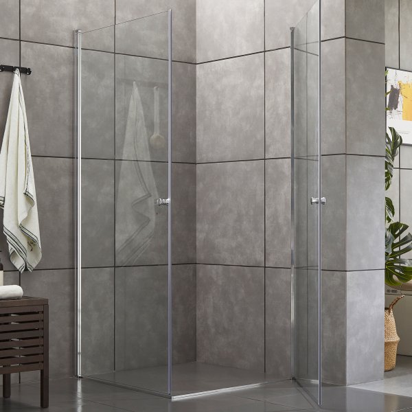 Duschhrna med raka drrar i 6mm skerhetsglas