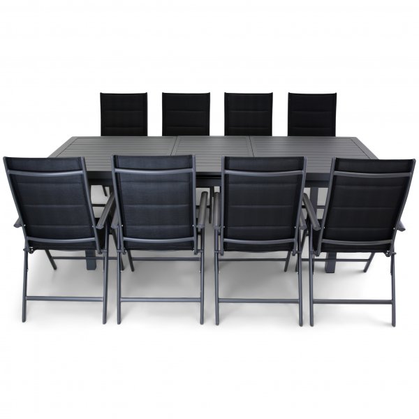 Förlängningsbart bord i aluminium 180-240cm | 8 positionsstolar Förlängningsbart bord i aluminium 180-240cm | 8 positionsstolar