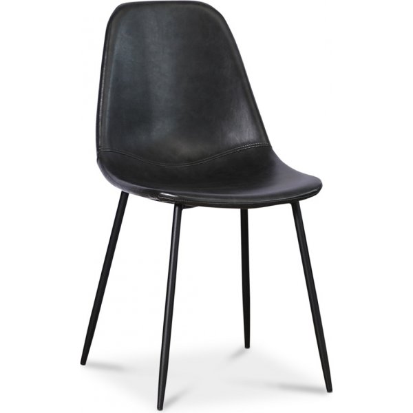 Matstolar i svart PU-l�der med metallunderrede, 4-pack