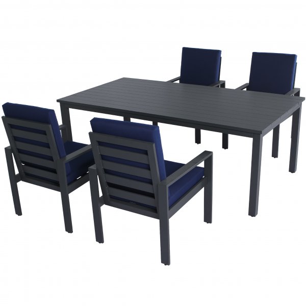 Matgrupp i aluminium | Svart | Bord & 4 stolar | Hamnviken Matgrupp i aluminium | Svart | Bord & 4 stolar | Hamnviken