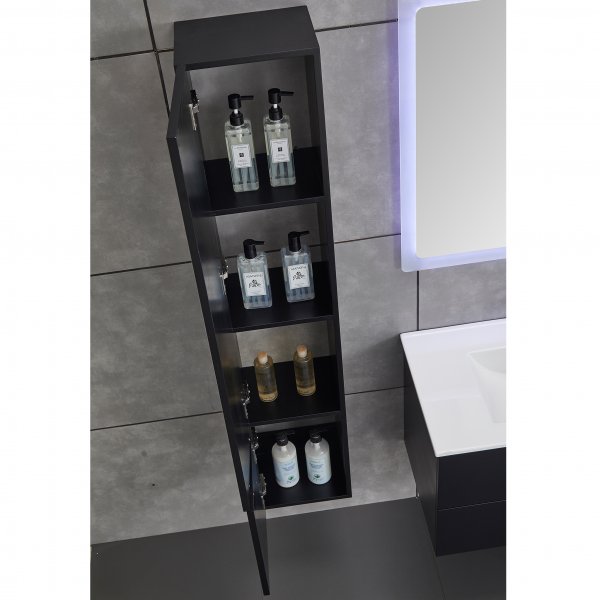 Badrumspaket | Kommod med handfat, högskåp och LED-spegel - Mattsvart Badrumspaket | Kommod med handfat, högskåp och LED-spegel - Mattsvart