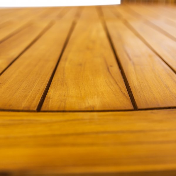 Rund trädgårdsgrupp i teak / rostfritt stål | Bord & 6 positionsstolar Rund trädgårdsgrupp i teak / rostfritt stål | Bord & 6 positionsstolar