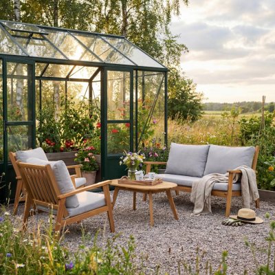 Elegant loungeset i trä | Akacia | Loungegrupp utomhus | Grå