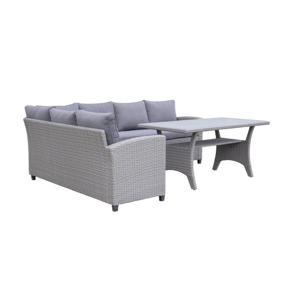 Loungegrupp h�rnsoffa med bord gr� � modern utegrupp i konstrotting | Stenvik