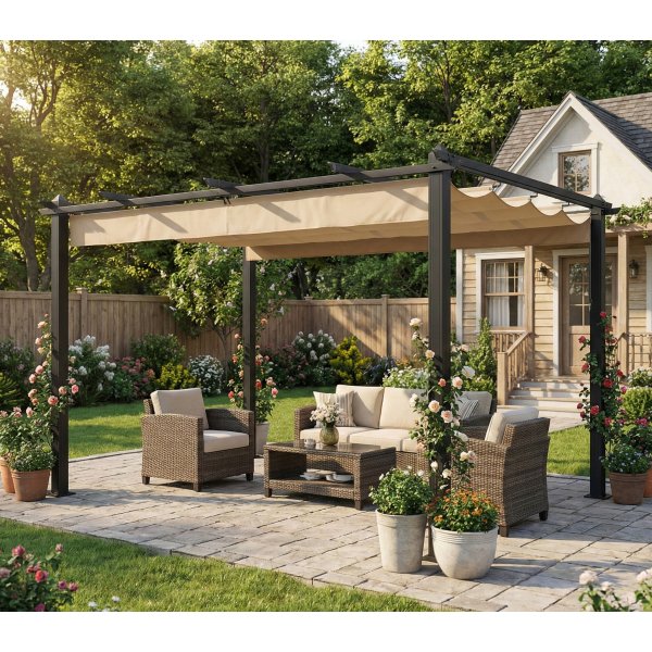 Pergola 300x400 cm | Justerbart solskydd | M�rkgr� aluminium