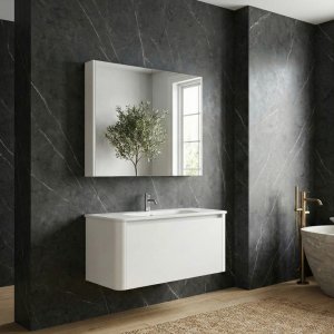 Badrumspaket 80 cm – Kommod & keramiskt tvättställ med spegelskåp | Mjukstängning | Modern design Badrumspaket 80 cm – Kommod & keramiskt tvättställ med spegelskåp | Mjukstängning | Modern design