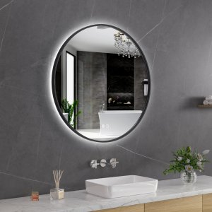 Rund badrumsspegel 80x80 | Svart ram | LED-belysning | Anti-fog & touch-styrning Rund badrumsspegel 80x80 | Svart ram | LED-belysning | Anti-fog & touch-styrning