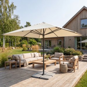Helautomatiskt premiumparasoll 5x5m | Beige