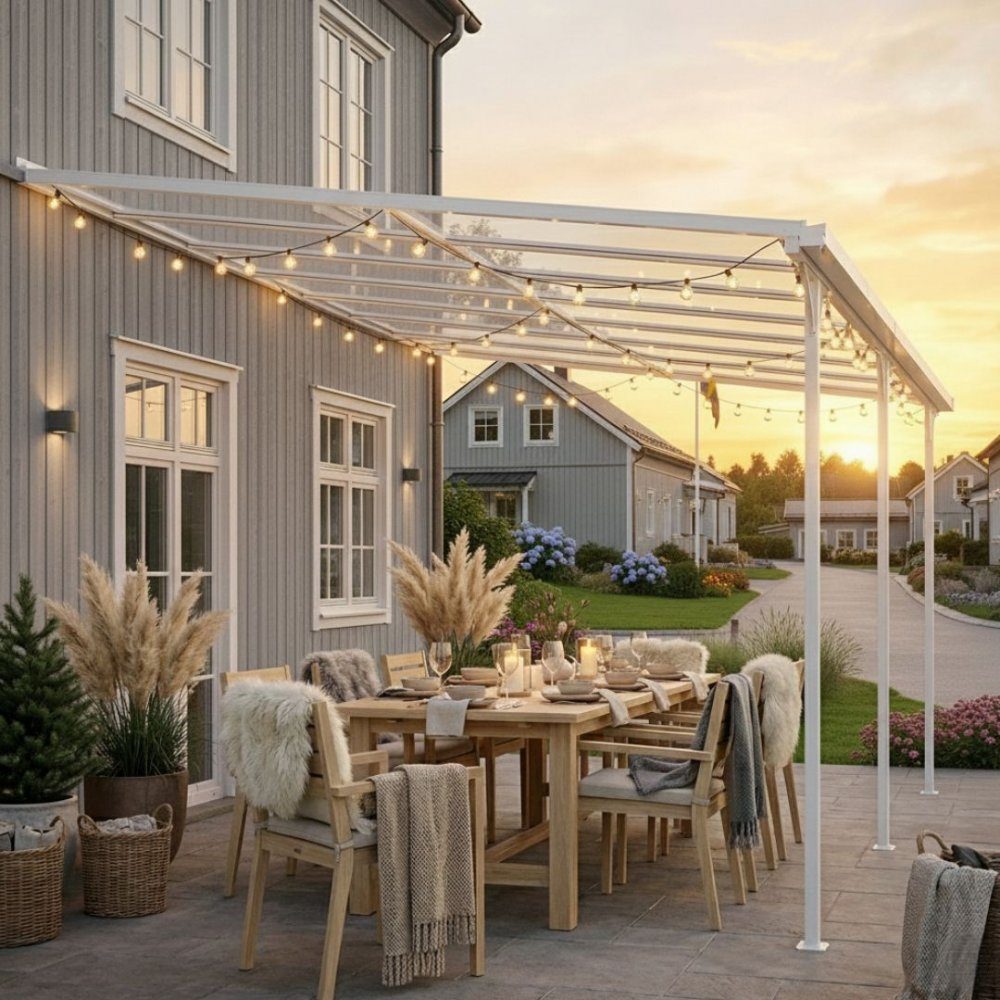 Altantak 5,6x2,5 m | Aluminiumram med UV-skyddad kanalplast | Vit | Perfekt för uteplatser och trädgårdar