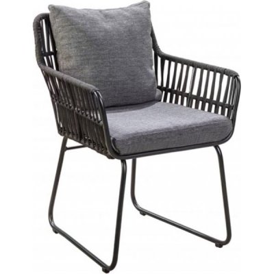 Mikado fåtölj | Elegant & vädertålig utefåtölj med dynor | 61,7x91x65,8 cm | Elegant fåtölj med mattsvart metallram och dekorativa repdetaljer