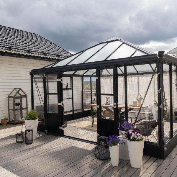 Orangeri och uterum 19,2m | Kvadratiskt premium-vxthus