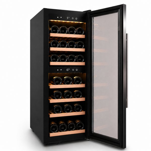 Vinkyl f�r 38 flaskor | 110 liter | Dual zone med glasd�rr & touchkontroll