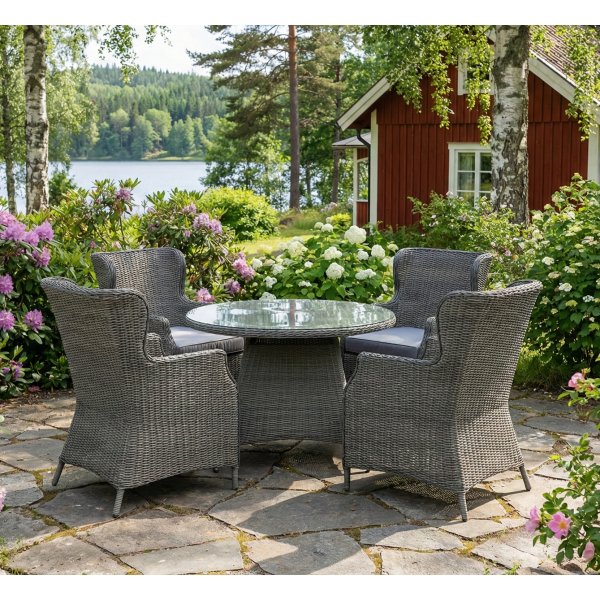 Rund matgrupp utomhus | 4 stolar | Dynor ing�r | Jacksonville gr�