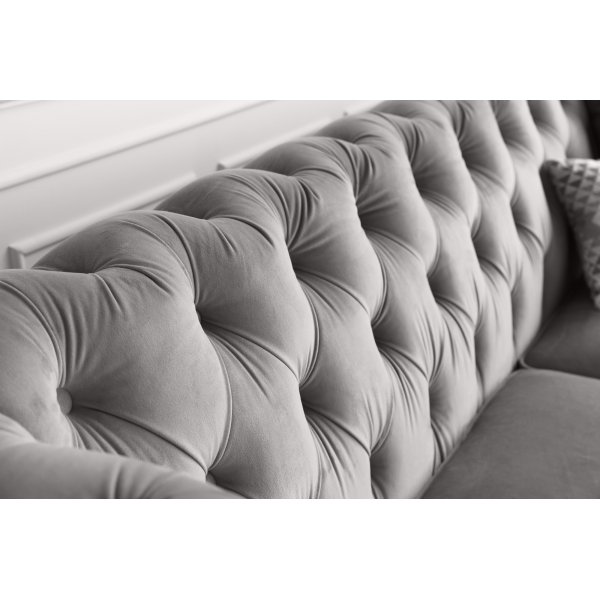 Chesterfieldsoffa Gr� Sammet | Eukalyptustr� & ben i gummitr� | Chesterfield