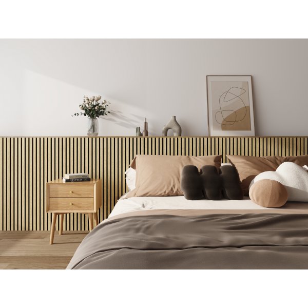 Trlamell akustikpanel | 2400x600x18mm | Tvdelad | Vit ek