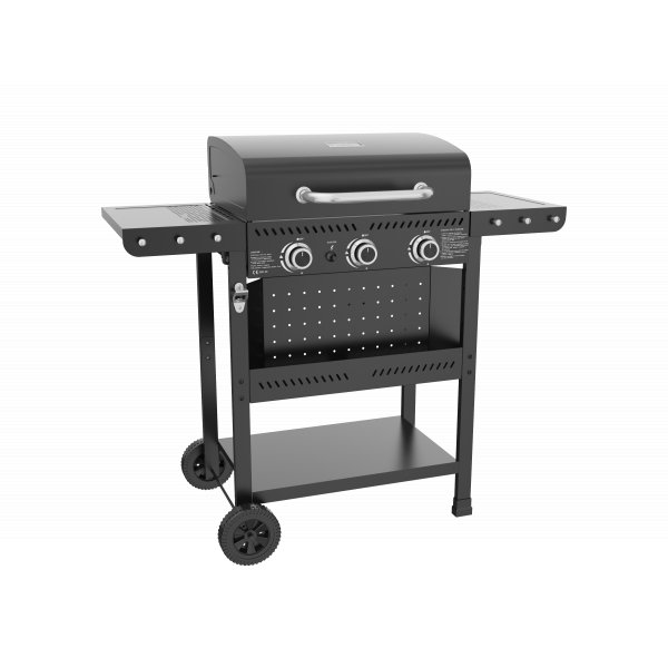 Gasolgrill i stål med termometer & värmehylla | Svart | Oklahoma Gasolgrill i stål med termometer & värmehylla | Svart | Oklahoma