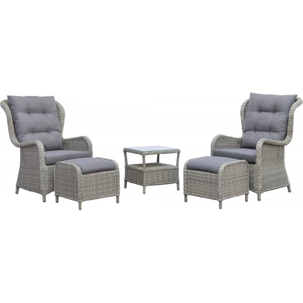 Milano - Utemöbelset med två fåtöljer, två fotpallar och sidobord Milano - Utemöbelset med två fåtöljer, två fotpallar och sidobord