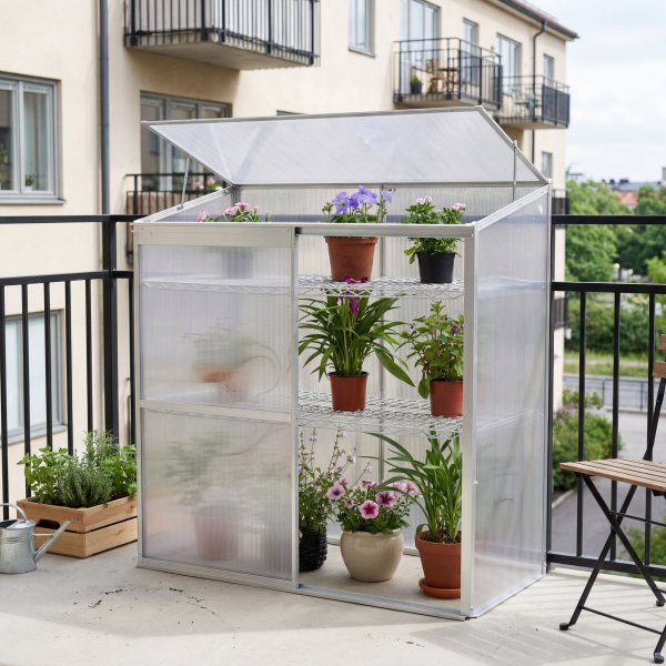 Växthus för balkong | Kanalplast | 129x58x140 cm | Aluminiumram Växthus för balkong | Kanalplast | 129x58x140 cm | Aluminiumram