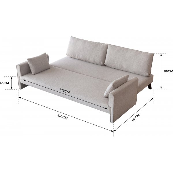 B�ddsoffa 3-sits | B�ddfunktion, beige tyg & modern design | Bella