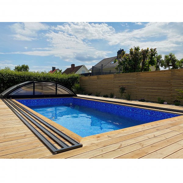 Pooltak 3x6m med sidod�rr | Skjutbart - Svart