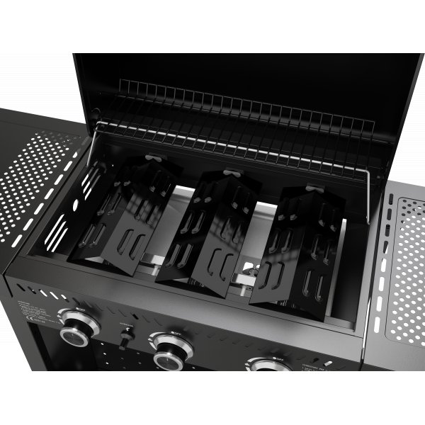 Gasolgrill i stål med termometer & värmehylla | Svart | Oklahoma Gasolgrill i stål med termometer & värmehylla | Svart | Oklahoma