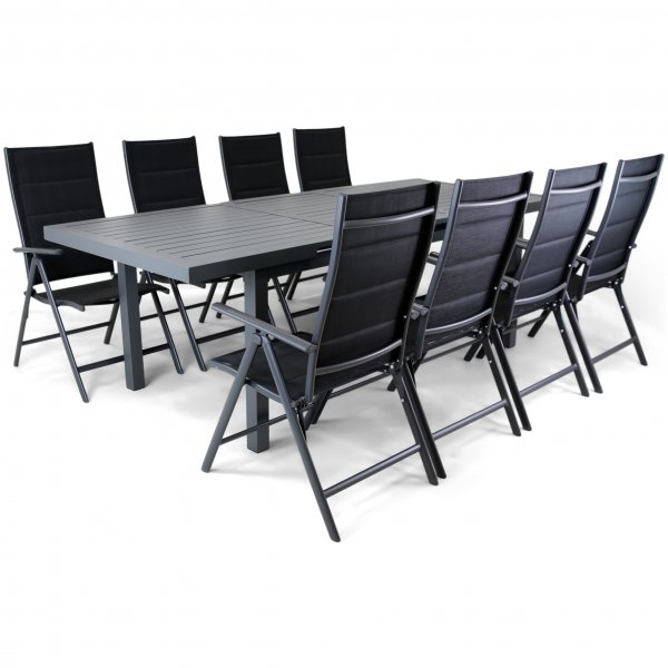 Förlängningsbart bord i aluminium 180-240cm | 8 positionsstolar Förlängningsbart bord i aluminium 180-240cm | 8 positionsstolar