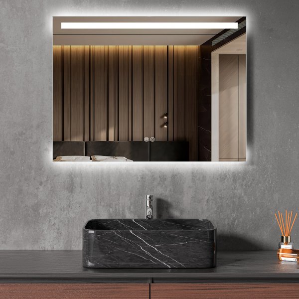 Badrumsspegel med LED-belysning & anti-fog-funktion Badrumsspegel med LED-belysning & anti-fog-funktion