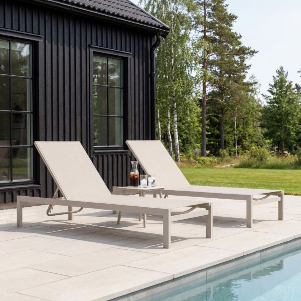Solbädd i aluminium & textilene 2-pack | Justerbar solsäng för pool | Copacabana Beige Solbädd i aluminium & textilene 2-pack | Justerbar solsäng för pool | Copacabana Beige