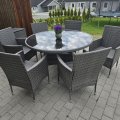 Kundbild Matgrupp med 6 platser | Runt bord �135 cm & 6 stolar med dynor | Tyl�sand Gr�