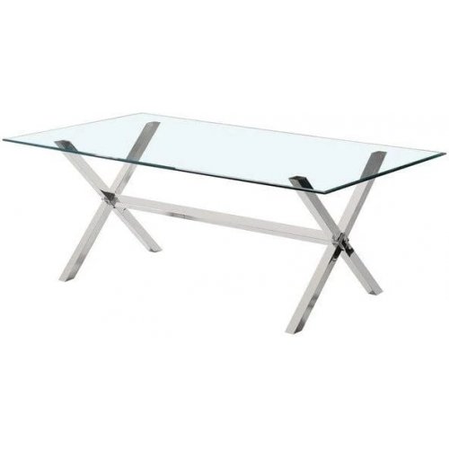 matbord med vit glasskiva  designbord med metallben  200x95 cm