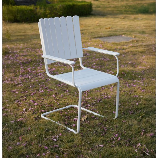 Rund matgrupp utomhus 6 stolar | �135 cm | Vit � Gl�nta