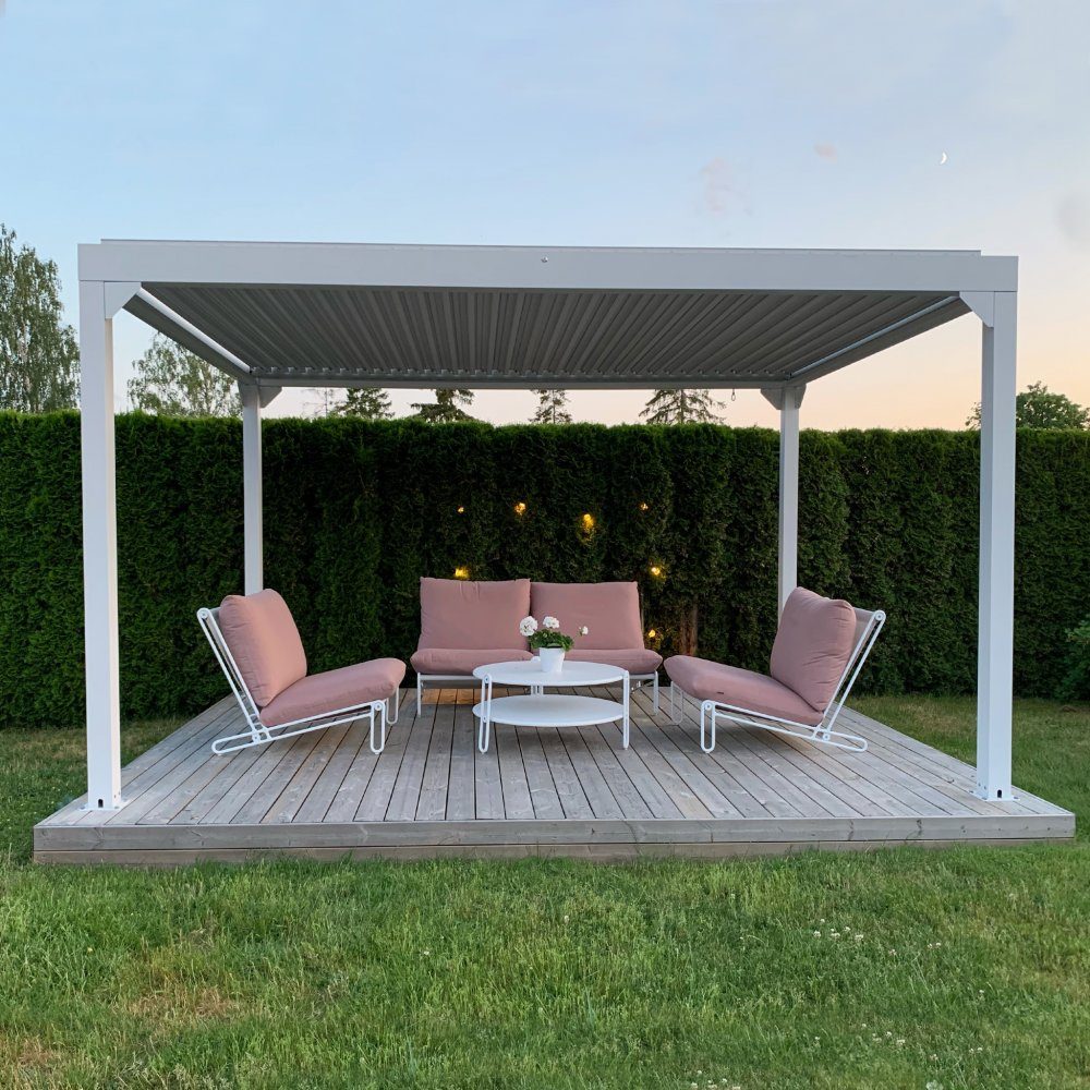 Pergola Premium 3x3m | Öppningsbara lameller | Vit | Premium-pergola med öppningsbart lamell-tak