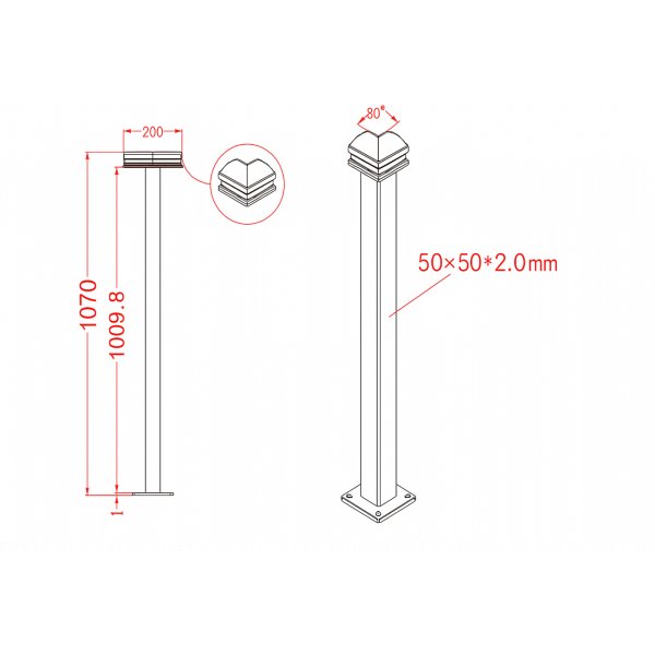 Stolpe 90 grader | 50x50mm | Slt design | Linius
