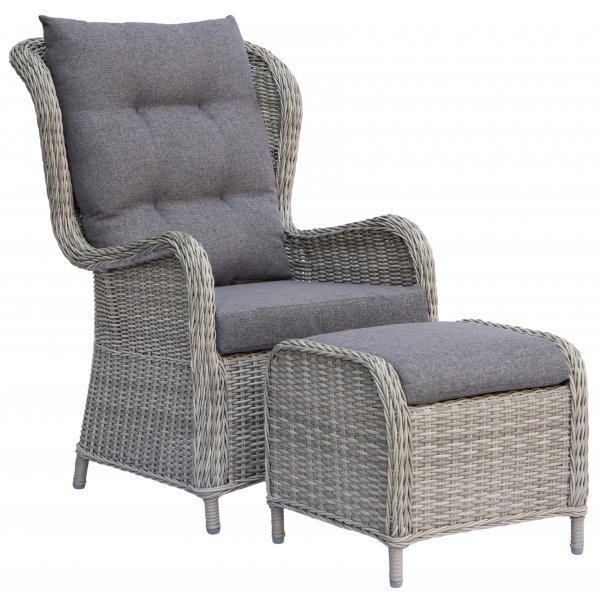 Milano - Utemöbelset med två fåtöljer, två fotpallar och sidobord Milano - Utemöbelset med två fåtöljer, två fotpallar och sidobord