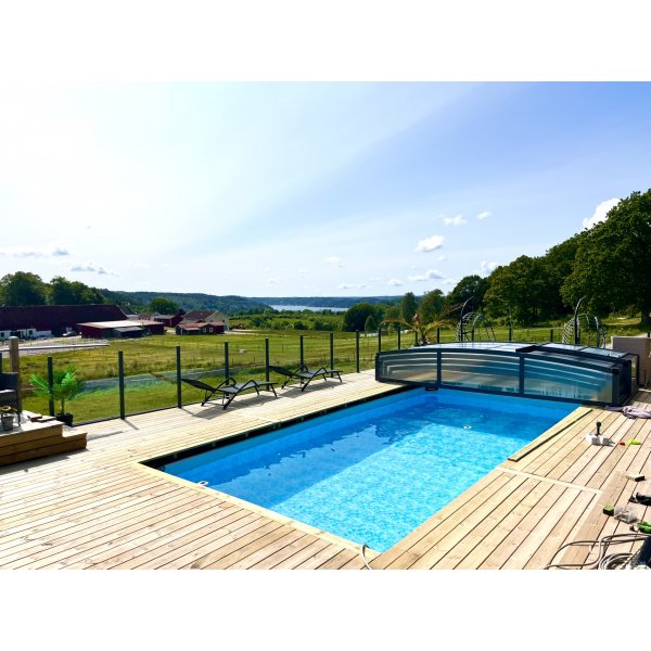 Pooltak 4x8m | Utan skenor | UV-skydd | Flexibel dörr Pooltak 4x8m | Utan skenor | UV-skydd | Flexibel dörr