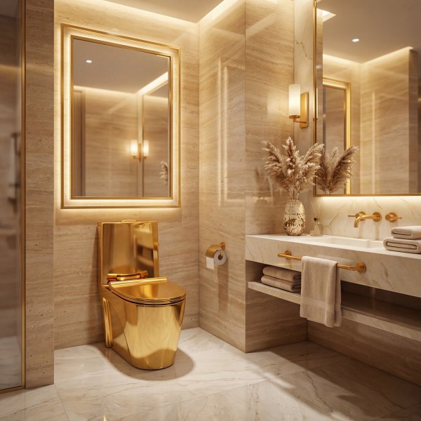 Modern guldtoalett | S-l�s 300 mm | Lyxig WC med sifonisk spolning