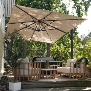 Rektangulärt premiumparasoll 3x4m | Kraftig konstruktion | Beige Rektangulärt premiumparasoll 3x4m | Kraftig konstruktion | Beige