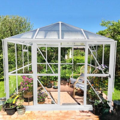 Gazebo 8,7 m2 | 5 års stormgaranti | Kvadratiskt växthus | Vit | Yta: 8,7 m2 (2,95 x 2,95 meter)
